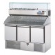 Tavolo pizza refrigerato 3 porte, piano in granito con alzata e vetrina refrigerata