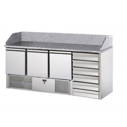 Saladette refrigerata 3 porte, 6 cassetti e piano in granito