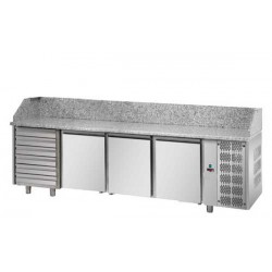 Tavolo Pizza refrigerato GN 1/1 3 porte, 6 cassetti neutri e piano in granito