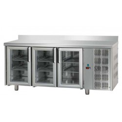 Tavolo Refrigerato GN 1/1  3 porte prof. 70 cm con alzatina e porte vetro
