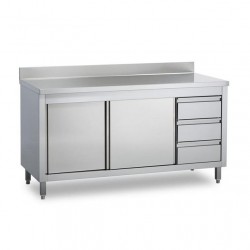 Tavolo Armadiato inox 160 x 70    H 85 cm  con 3 Cassetti e Alzatina