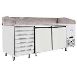 Tavolo Pizza refrigerato GN 1/1 2 porte, 7 cassetti neutri e piano in granito