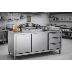 Tavolo Armadiato inox 160 x 70    H 85 cm con 3 cassetti
