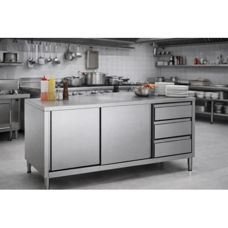 Tavolo Armadiato inox 160 x 70    H 85 cm con 3 cassetti