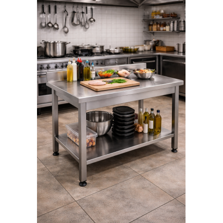 Tavolo inox 70 x 70    H 85 cm Con Alzatina