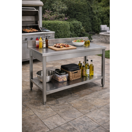 Tavolo inox 120 x 70    H 85 cm Con Alzatina