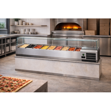 Vetrinetta per condimenti pizza 140 cm vetri piani