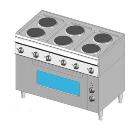Piano Cottura elettrico 6 piastre con forno elettrico monofase - DOM  Macchine Alimentari