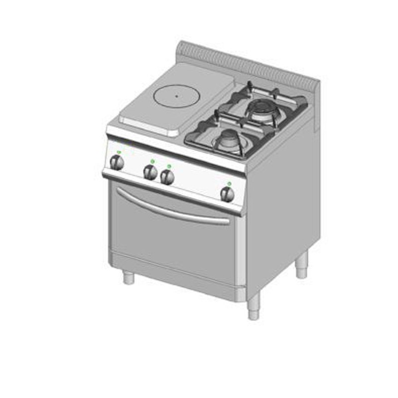 Piano cottura 2 fuochi GAS 70x70 con forno GAS + piastra - DOM Macchine  Alimentari